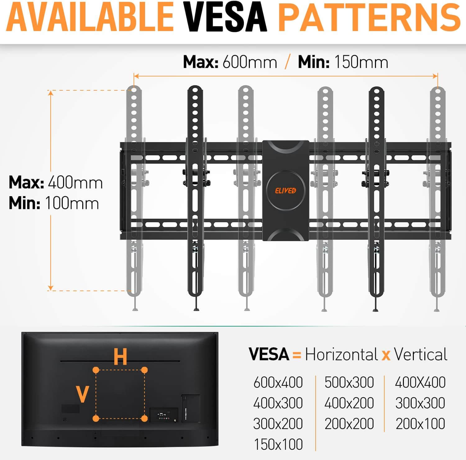 Tilting Wall Mount for Most 37-75 Inch Flat Screen Curved TVs, Universal Tilt TV Mount fits 16”, 18”, 24” Studs, Low Profile Bracket Max VESA 600x400mm