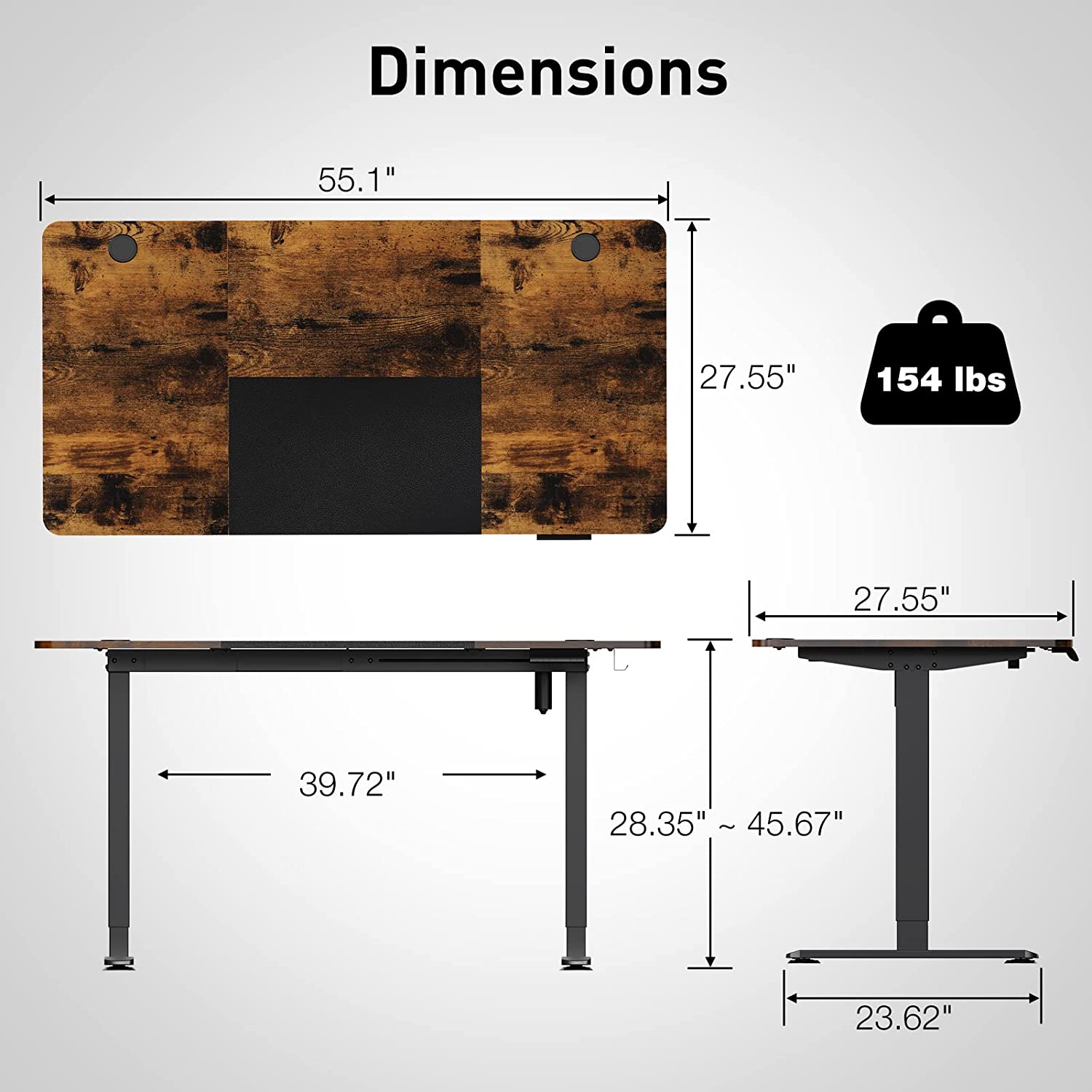 Rustic Brown + Black 55'' motorized standing desk