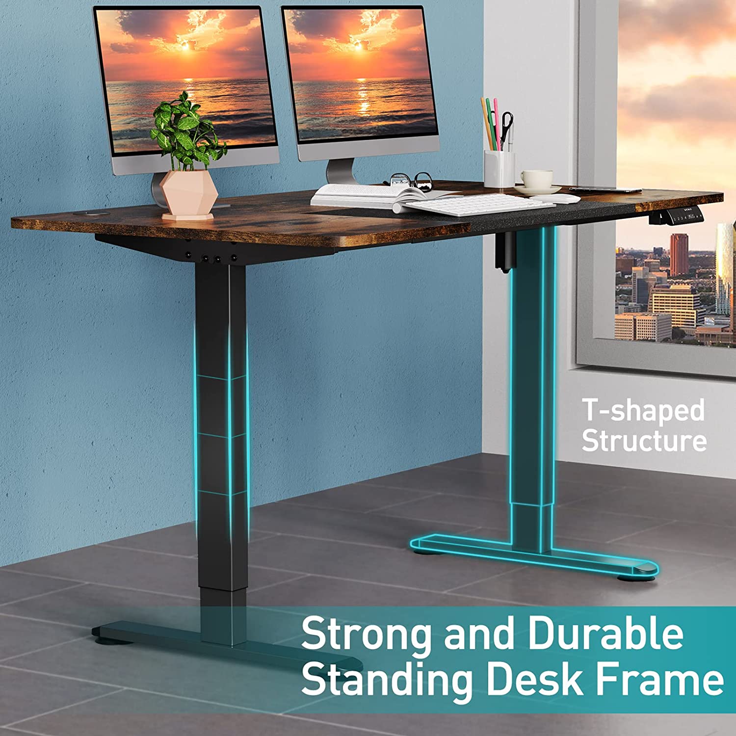 Rustic Brown + Black sturdy standing desk
