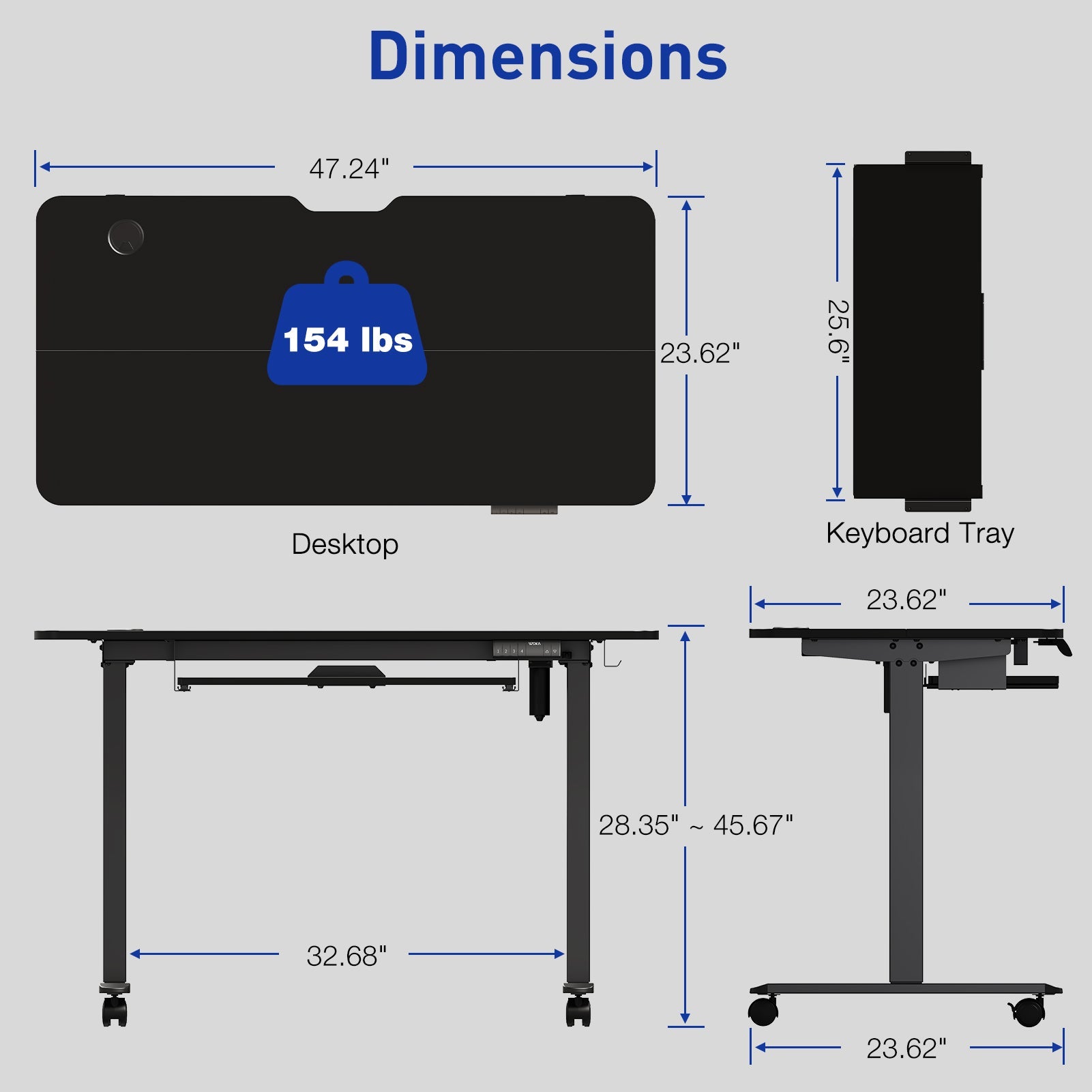 WOKA Electric Height Adjustable Standing Desk with Keyboard Tray
