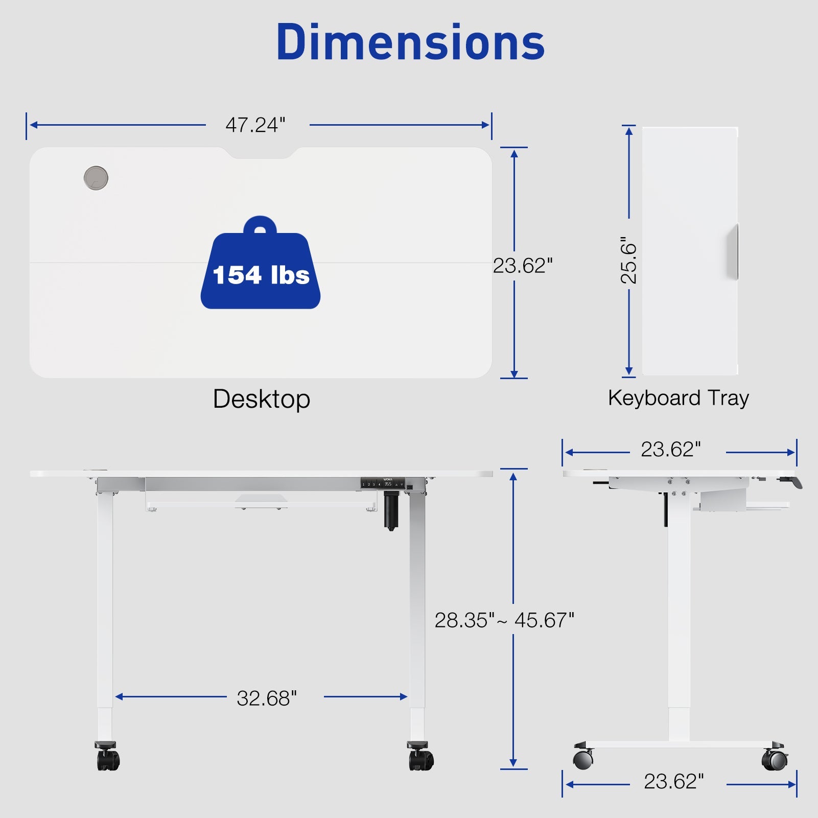 WOKA Electric Height Adjustable Standing Desk with Keyboard Tray