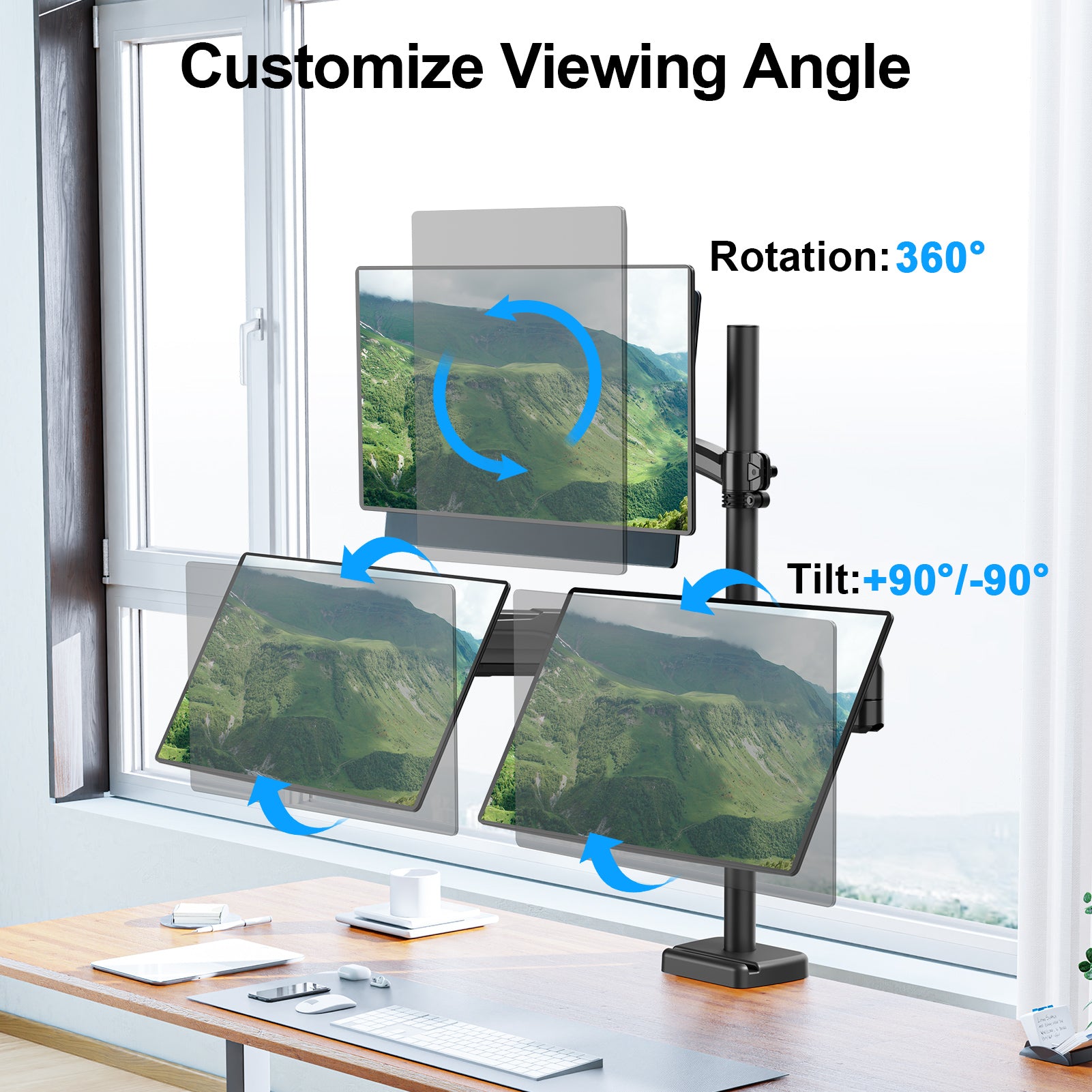 Full Motion Triple Monitor Desk Mount for Max 32'' Monitors MUA6013