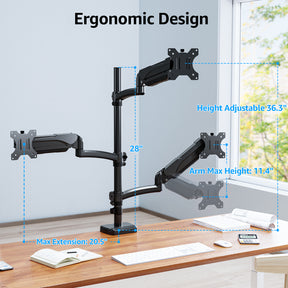 Full Motion Triple Monitor Desk Mount for Max 32'' Monitors MUA6013
