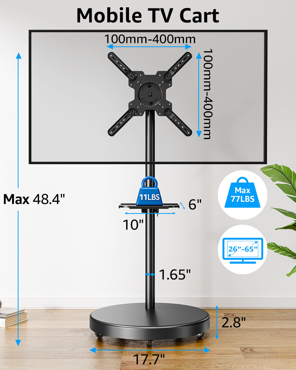 17''- 55'' Monitor Floor Stand TV Mount & TV Cart MUT1109-B