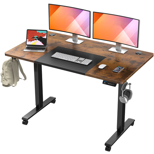 Electric Height Adjustable Standing Desk - Black & Rustic Brown MUD314