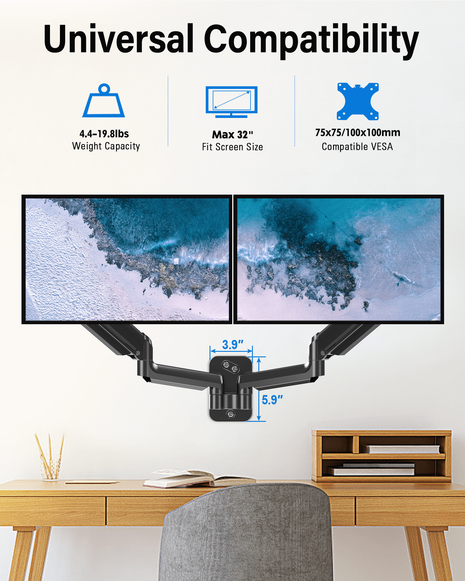 Dual Monitor Wall Mount for 2 Max 32'' Monitors MUA2004