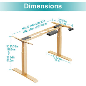 Standing Desk Frame Dual Motor Electric Height Adjustable Desk Legs Oak MUD25