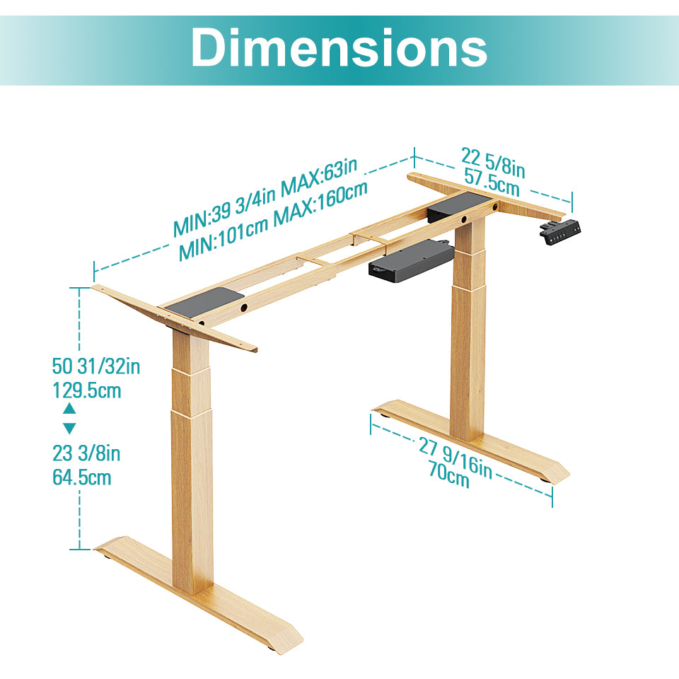 Standing Desk Frame Dual Motor Electric Height Adjustable Desk Legs Oak MUD25