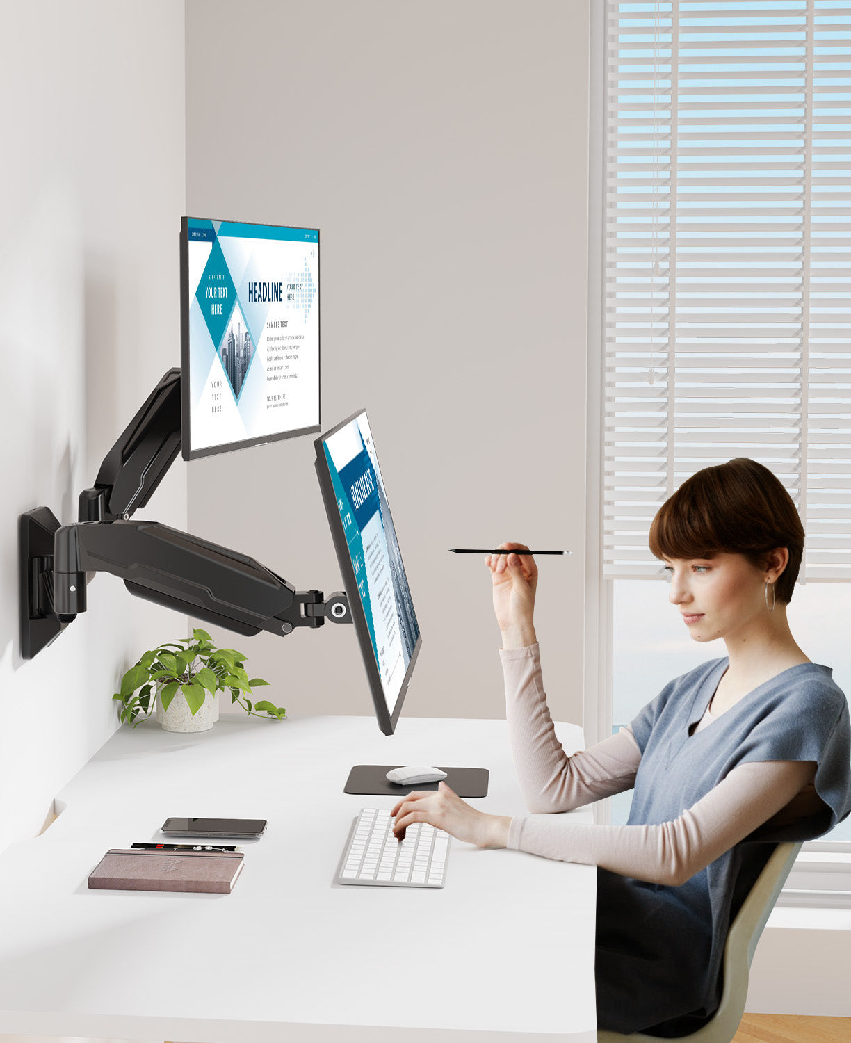 Dual Monitor Wall Mount for 13"- 32" Monitors MUA2008