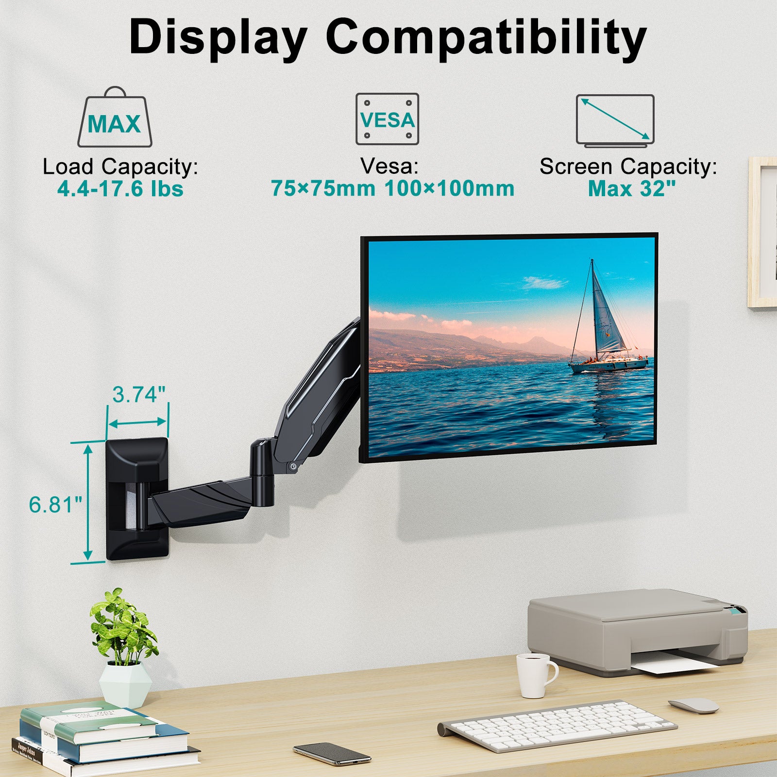 Single Monitor Wall Mount For 17"-32" Monitors MUA2007