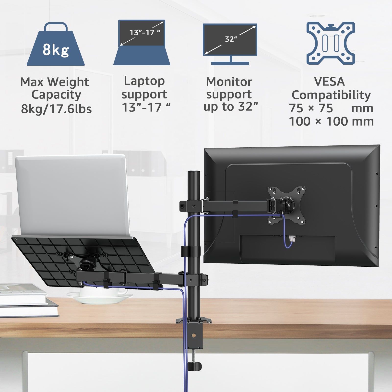 Laptop and Monitor Stand for 12''-17'' Laptop and Max 27'' Monitors MUA4002