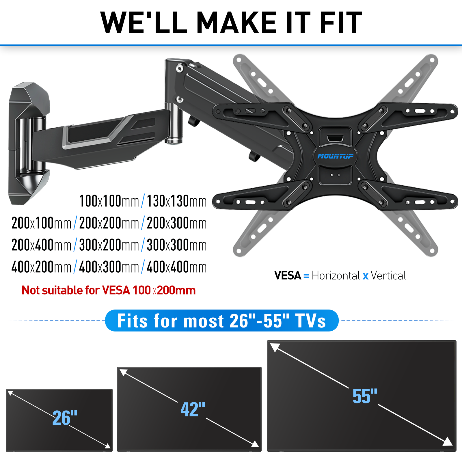 Full Motion Corner TV Wall Mount for 20''-55'' TVs MUT0037-B2