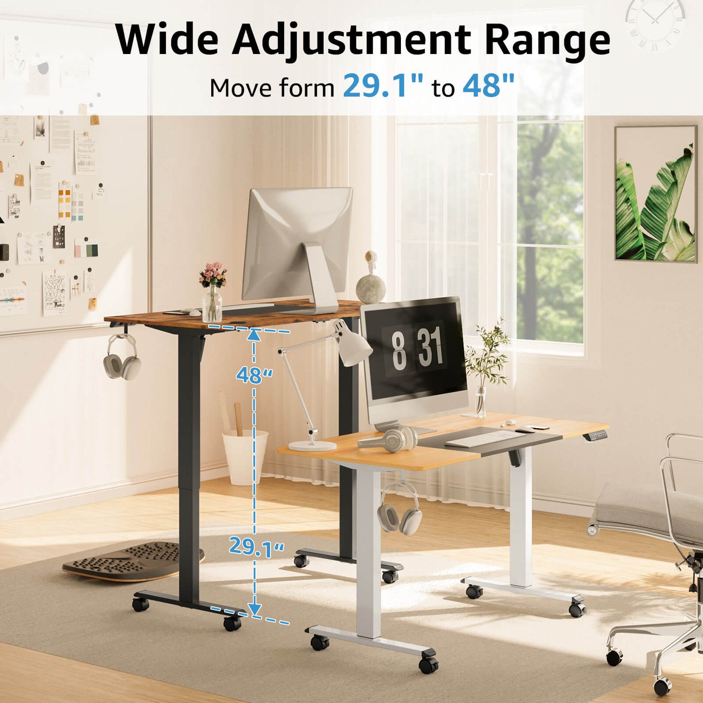 Electric Height Adjustable Standing Desk - Black & Rustic Brown MUD314