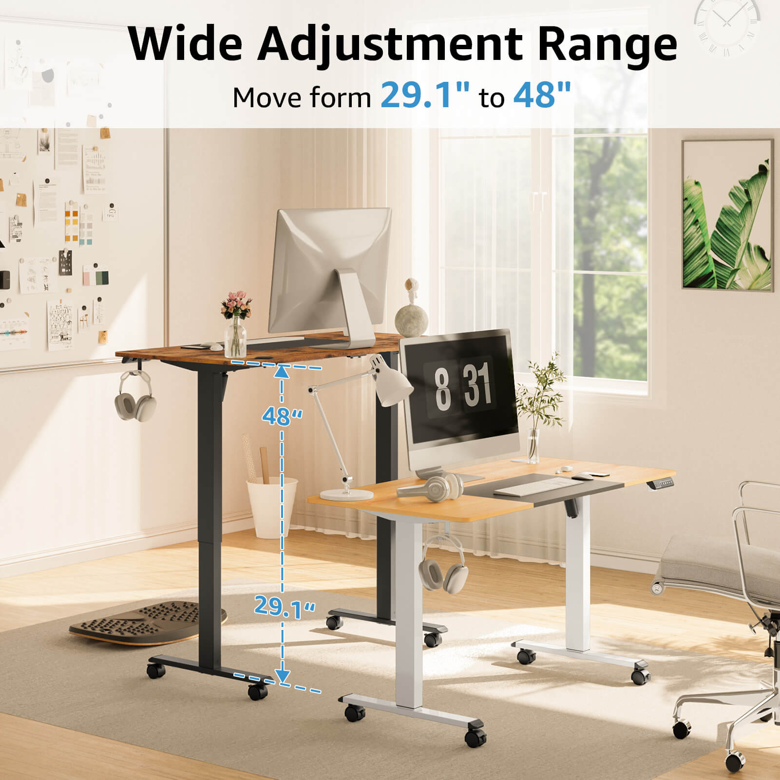 Electric Height Adjustable Standing Desk - Black & Rustic Brown MUD314