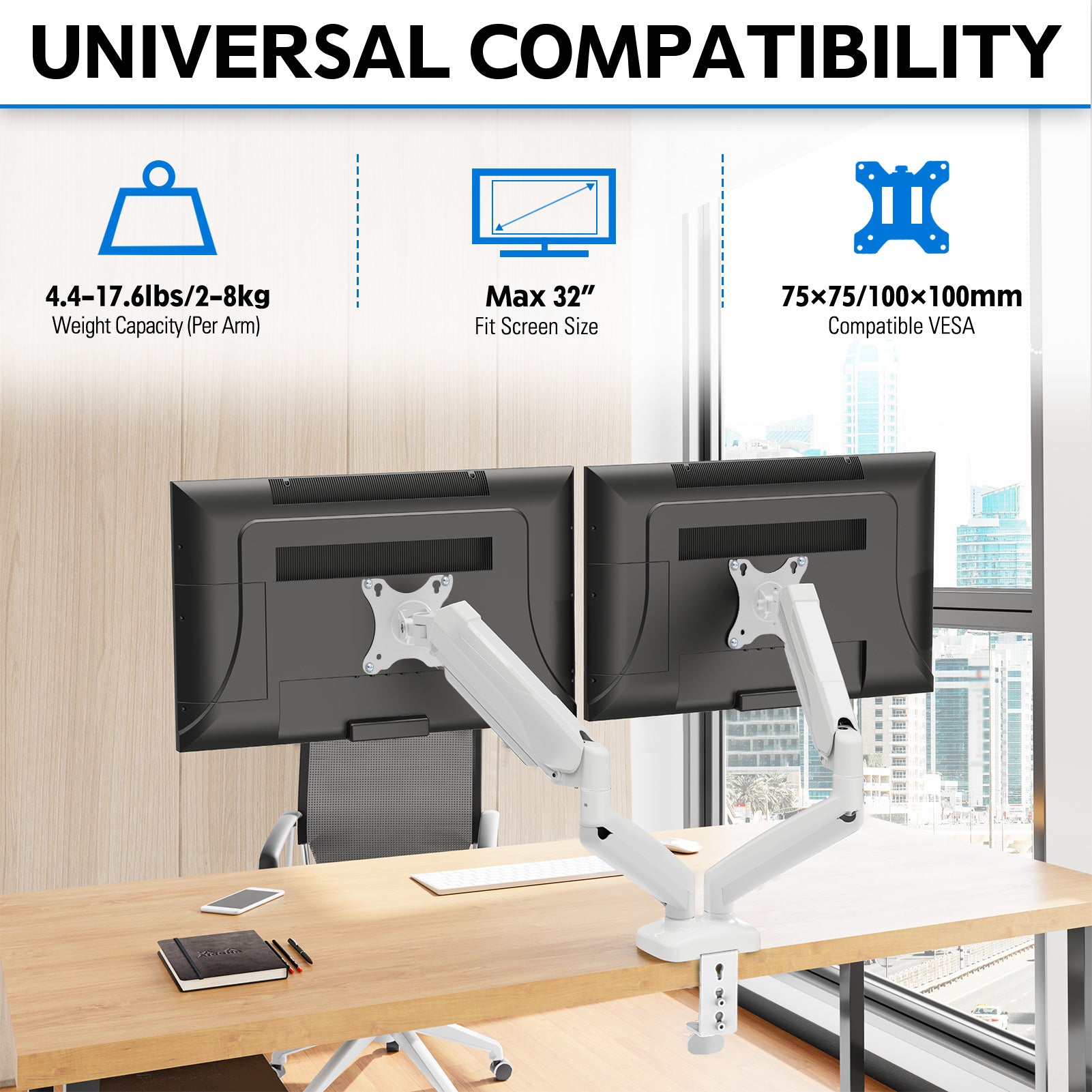 Dual Monitor Desk Mount for Max 32'' Monitors MUA0005-W