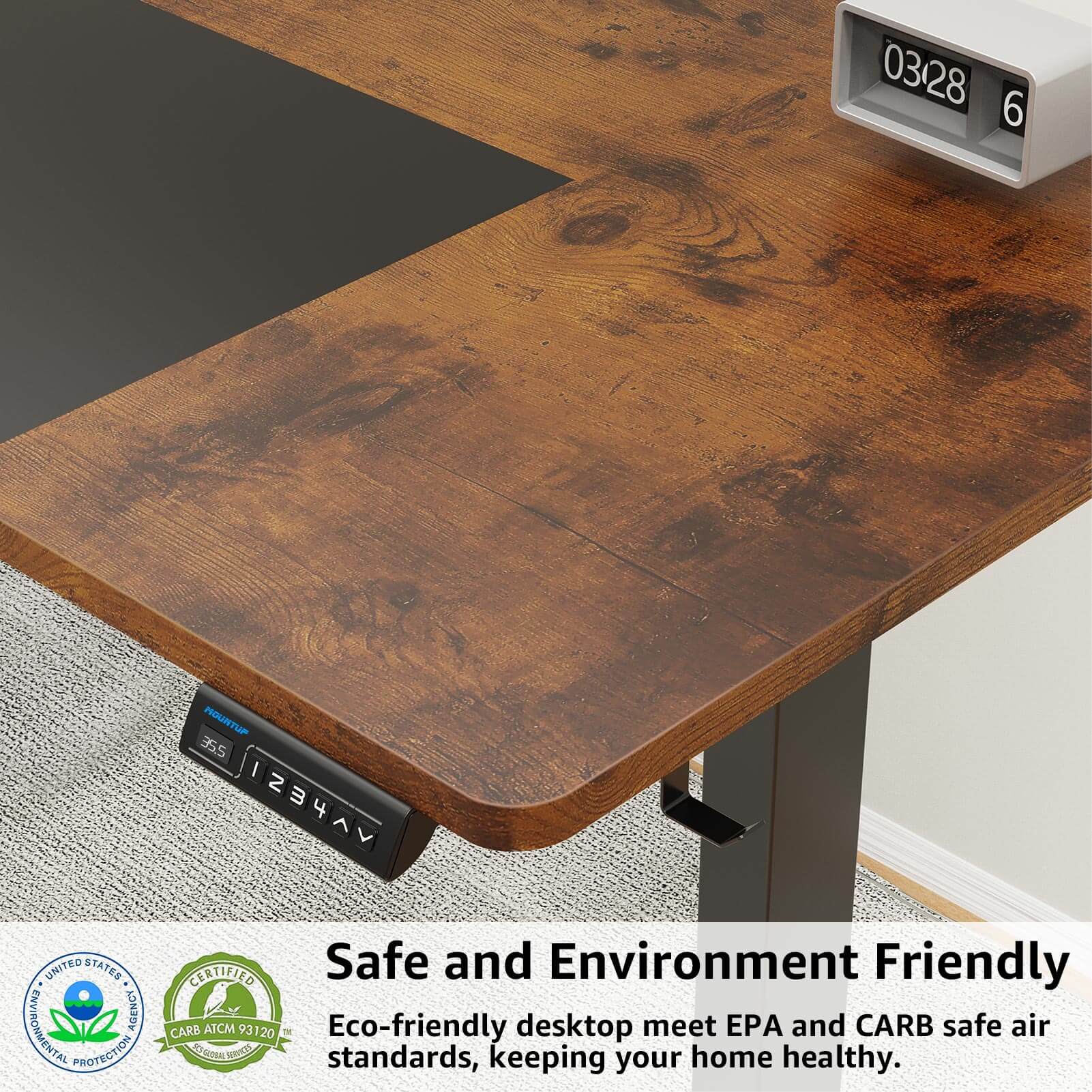 Electric Height Adjustable Standing Desk - Black & Rustic Brown MUD314