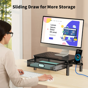 View Free Monitor Stand Riser with Metal Mesh Drawer, Height Adjustable with Phone Holder VF93103
