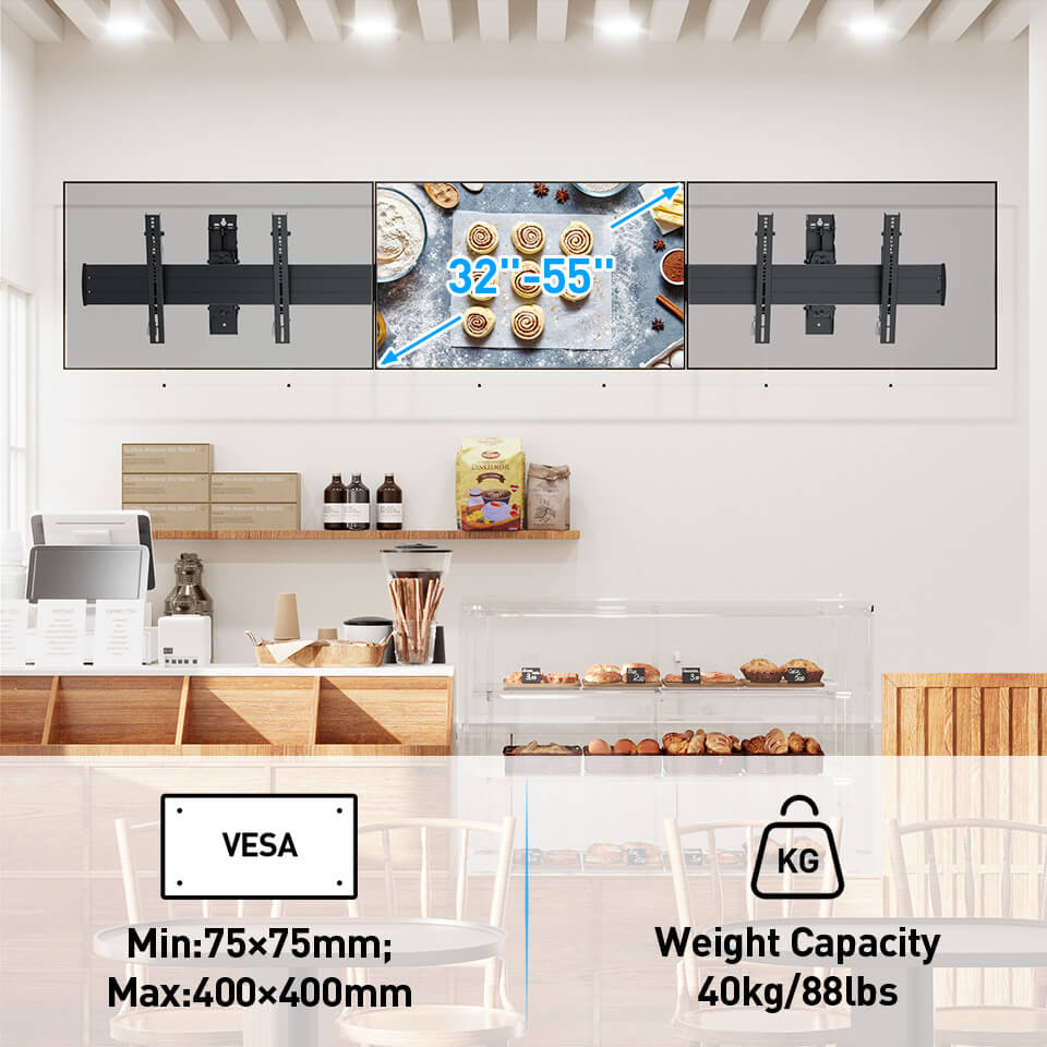 Triple Screen LCD Menu Board Wall Mount For most 32"~55" TVs Multi Screens MUT2301