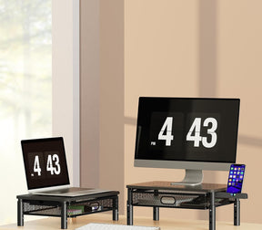EconoMe Monitor Stand Riser with Metal Mesh Drawer, Height Adjustable with Phone Holder for Computer, Laptop, Printer, Notebook, Computer Monitor Stand with Storage