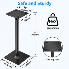 EconoMe Universal Speaker Stands Pair for Surround Sound, 31" Height Floor Speaker Stands, Holds Bookshelf Speaker Satellite Speaker Large Speaker, Up to 22LBS Cable Concealing 9.8" Plate Black