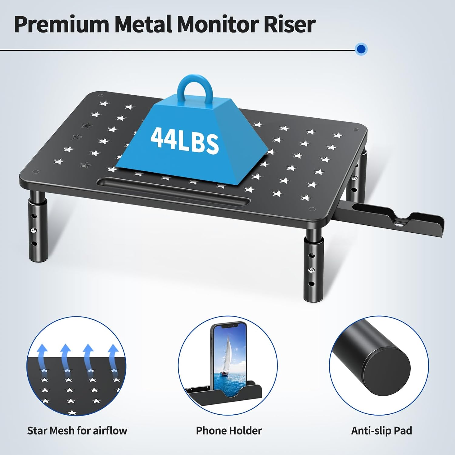 Freelift 2 Pack Monitor Stand , 3 Height Adjustable Stand with Unique Star Mesh for Computer, Laptop, Printer, Notebook, iMac, Premium Metal Monitor Risers for 2 Monitors