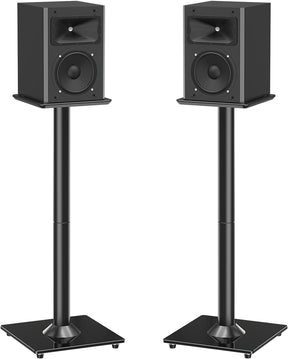 EconoMe Universal Speaker Stands Pair for Surround Sound, 31" Height Floor Speaker Stands, Holds Bookshelf Speaker Satellite Speaker Large Speaker, Up to 22LBS Cable Concealing 9.8" Plate Black