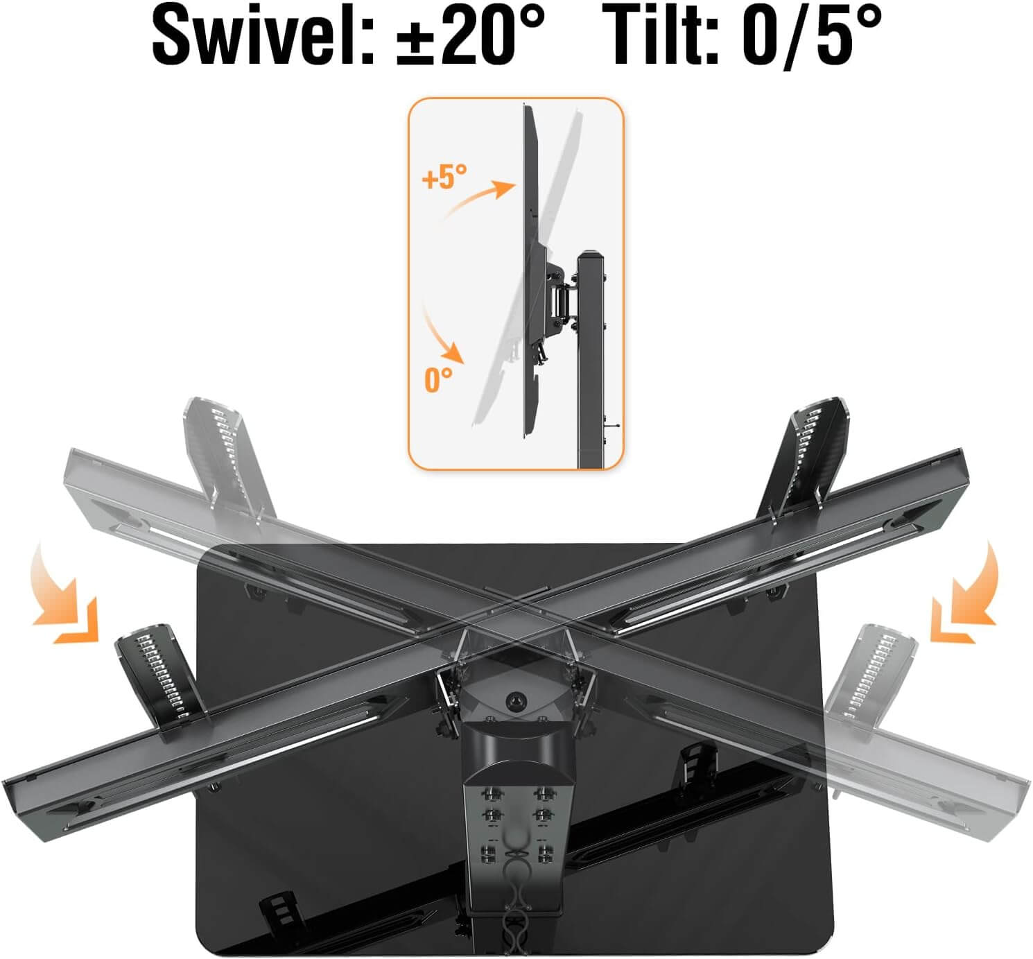 Freelift Universal Swivel TV Stand Base, Table Top TV Stand for Most 37-70 inch LCD LED Flat Screen TVs, Height Adjustable TV Mount Stand with Tempered Glass Base, VESA 600x400mm, Holds up to 88 lbs.