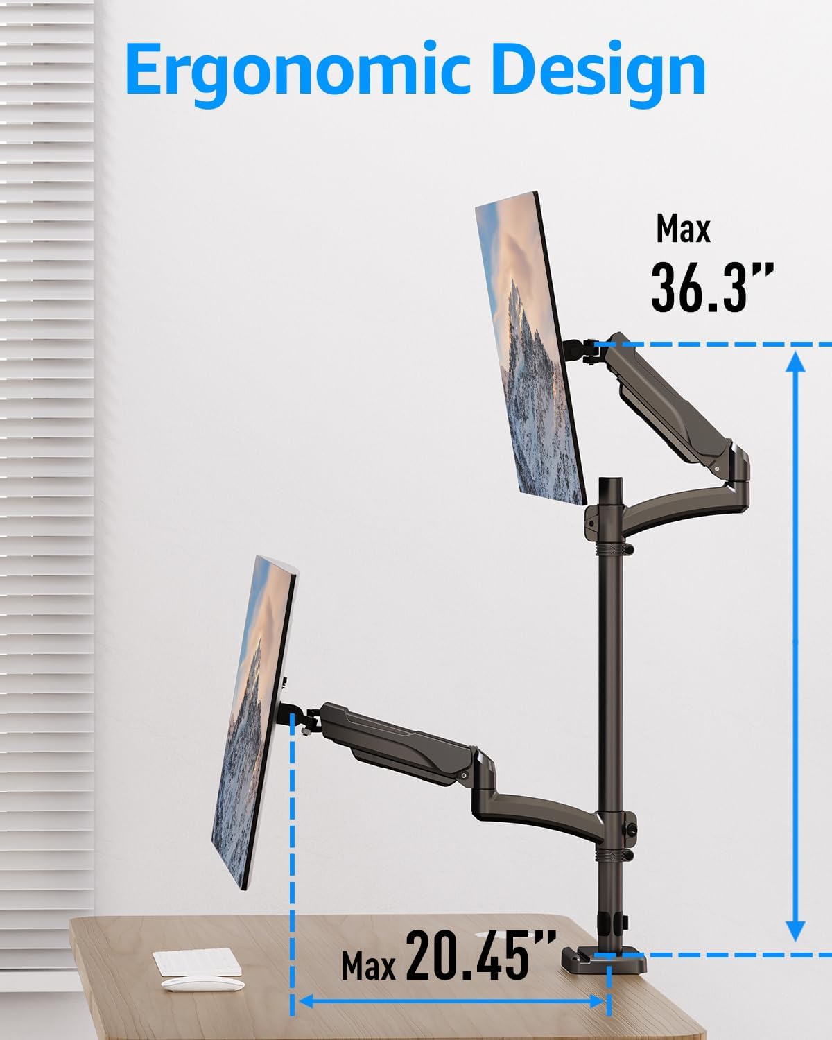 Full Motion Dual Monitor Desk Mount for Max 32'' Monitors MUA6012