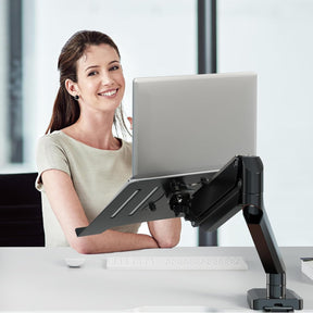 Freelift Laptop Stand Desk Mount, 2 in 1 Function Monitor Laptop Mount, Aluminum Laptop Arm Fits Max 17" Notebook and 32" Computer Screen, Single Monitor Mount with Laptop Tray, Holds up to 17.6lbs