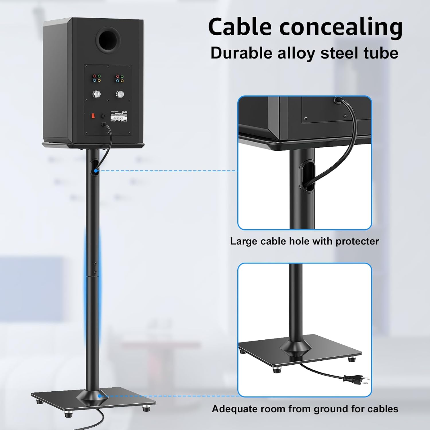 EconoMe Universal Speaker Stands Pair for Surround Sound, 31" Height Floor Speaker Stands, Holds Bookshelf Speaker Satellite Speaker Large Speaker, Up to 22LBS Cable Concealing 9.8" Plate Black