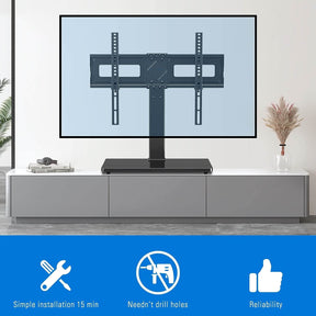 EconoMe Universal TV Stand, Table Top TV Stands for 37 to 65, 70, 75 Inch Flat Screen TVs, Height Adjustable, Tilt, Swivel TV Mount with Tempered Glass Base Hold up to 88lbs, Max VESA 600x400mm