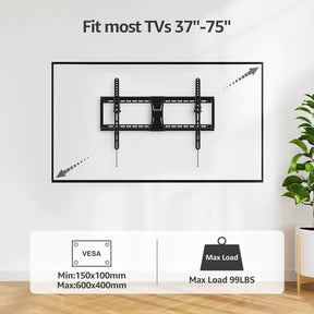 EconoMe UL Listed TV Wall Mount, Tilting TV Mount Bracket for Most 37-75 Inch Flat Screen/Curved TV Low Profile Wall Mount Saving Space Max VESA 600x400mm Hold up to 99 lbs Fit 16" 18" 24" Stud