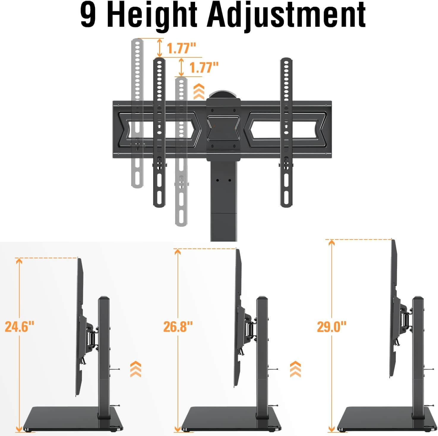 Freelift Universal Swivel TV Stand Base, Table Top TV Stand for Most 37-70 inch LCD LED Flat Screen TVs, Height Adjustable TV Mount Stand with Tempered Glass Base, VESA 600x400mm, Holds up to 88 lbs.