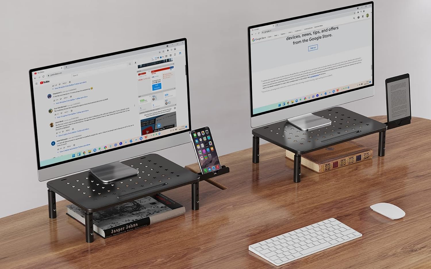 Freelift 2 Pack Monitor Stand , 3 Height Adjustable Stand with Unique Star Mesh for Computer, Laptop, Printer, Notebook, iMac, Premium Metal Monitor Risers for 2 Monitors