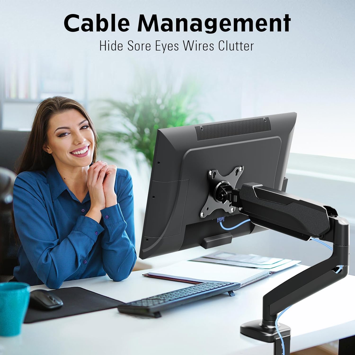 Freelift Single Monitor Desk Mount, Adjustable Gas Spring Monitor Arm Support Max 32 Inch, 4.4-17.6lbs Screen, Computer Monitor Stand Holder with Clamp/Grommet Mounting Base, VESA Mount Bracket, Black