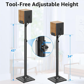 Freelift Universal Speakers Stands Pair 34" to 43.3" Height Adjustable Holds Bookshelf Speakers Satellite Speakers Up to 11LBS Cable Concealing 1 Pair Spring-Loaded Plate Extends to 10"