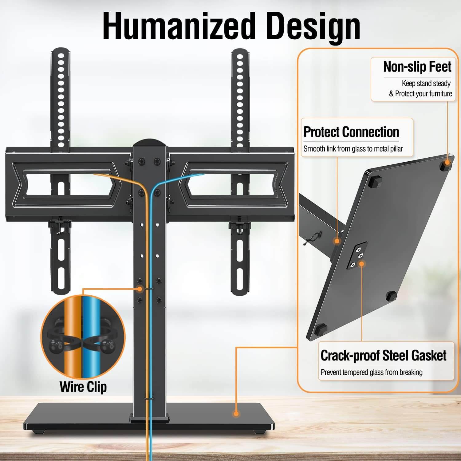 Freelift Universal Swivel TV Stand Base, Table Top TV Stand for Most 37-70 inch LCD LED Flat Screen TVs, Height Adjustable TV Mount Stand with Tempered Glass Base, VESA 600x400mm, Holds up to 88 lbs.
