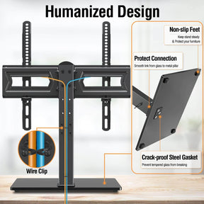 Freelift Universal Swivel TV Stand Base, Table Top TV Stand for Most 37-70 inch LCD LED Flat Screen TVs, Height Adjustable TV Mount Stand with Tempered Glass Base, VESA 600x400mm, Holds up to 88 lbs.
