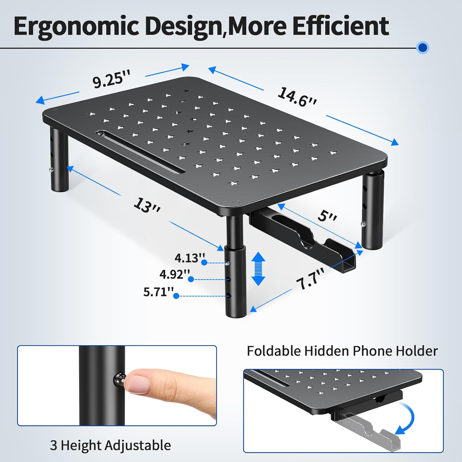 Freelift 2 Pack Monitor Stand , 3 Height Adjustable Stand with Unique Star Mesh for Computer, Laptop, Printer, Notebook, iMac, Premium Metal Monitor Risers for 2 Monitors
