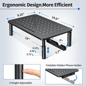 Freelift 2 Pack Monitor Stand , 3 Height Adjustable Stand with Unique Star Mesh for Computer, Laptop, Printer, Notebook, iMac, Premium Metal Monitor Risers for 2 Monitors