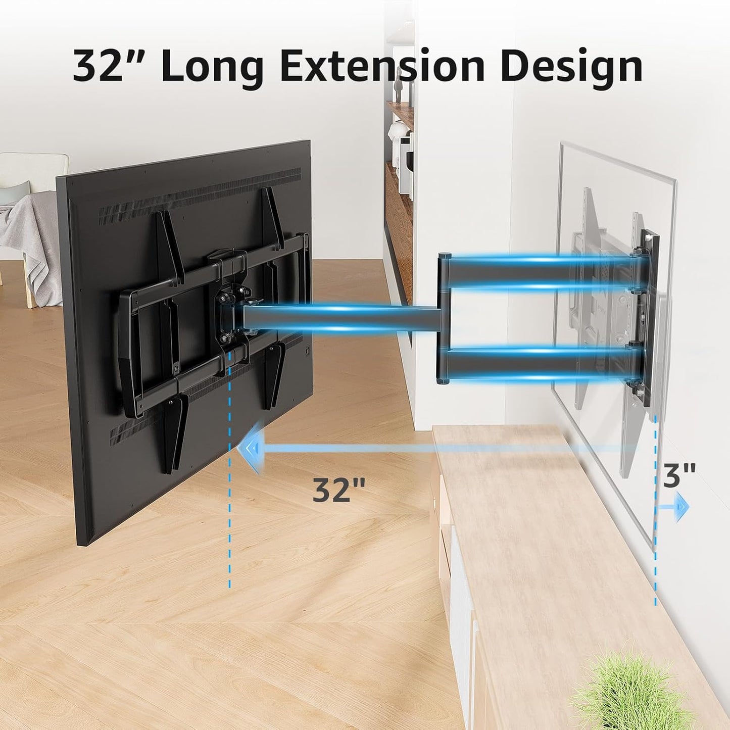 Full Motion Long Arm Corner TV Wall Mount For 32"-75" TVs MUT0076