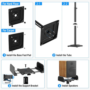 Freelift Universal Speakers Stands Pair 34" to 43.3" Height Adjustable Holds Bookshelf Speakers Satellite Speakers Up to 11LBS Cable Concealing 1 Pair Spring-Loaded Plate Extends to 10"
