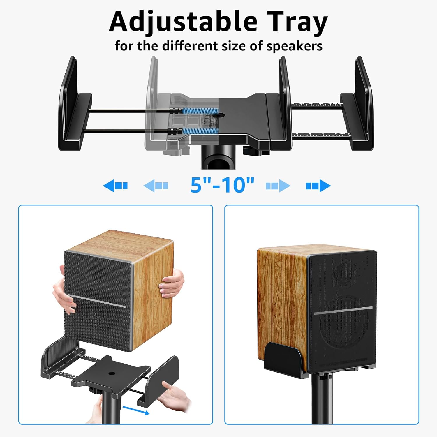 Freelift Universal Speakers Stands Pair 34" to 43.3" Height Adjustable Holds Bookshelf Speakers Satellite Speakers Up to 11LBS Cable Concealing 1 Pair Spring-Loaded Plate Extends to 10"