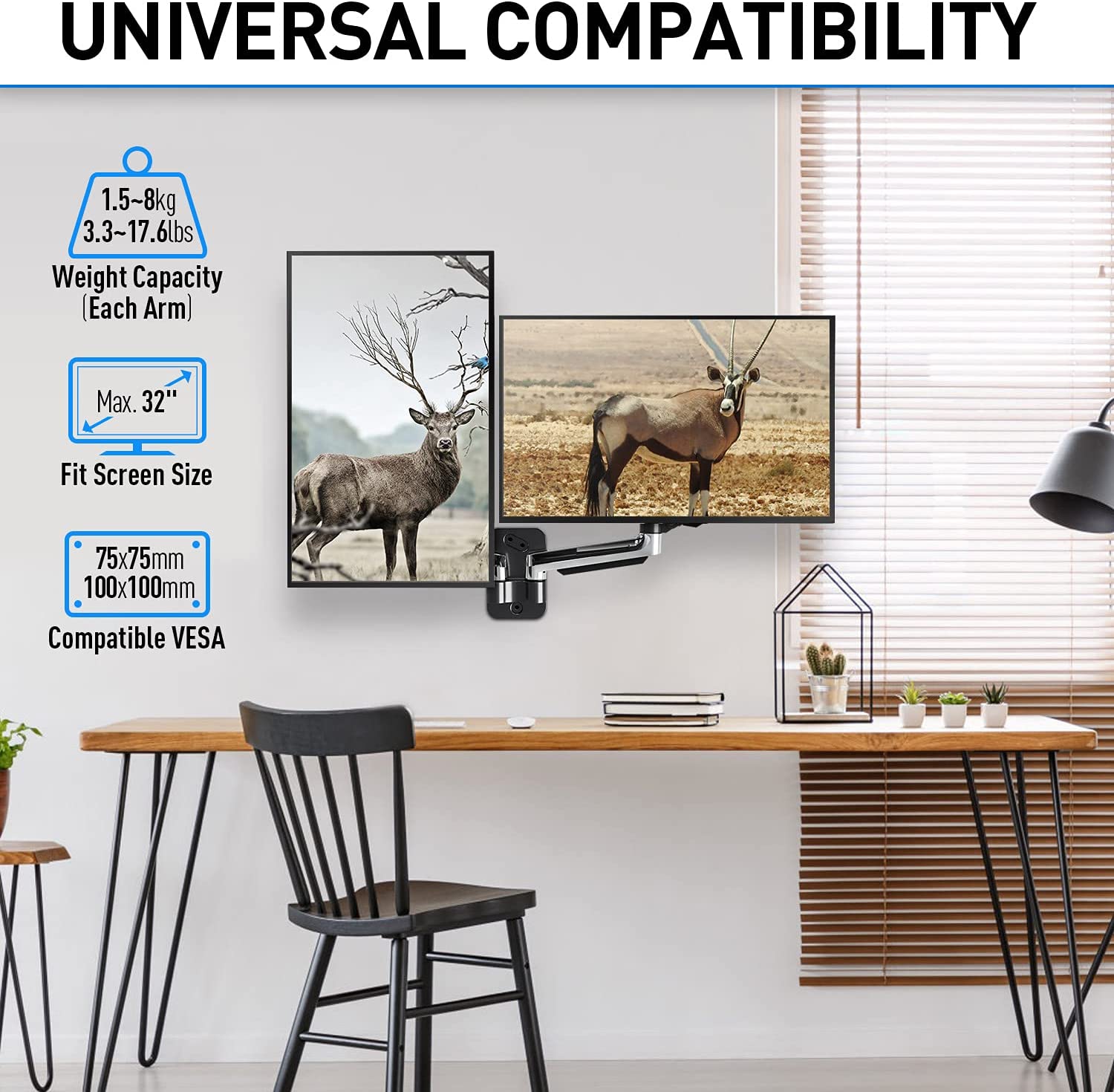 Dual Monitor Wall Mount for Max 32'' Monitors MUA2002