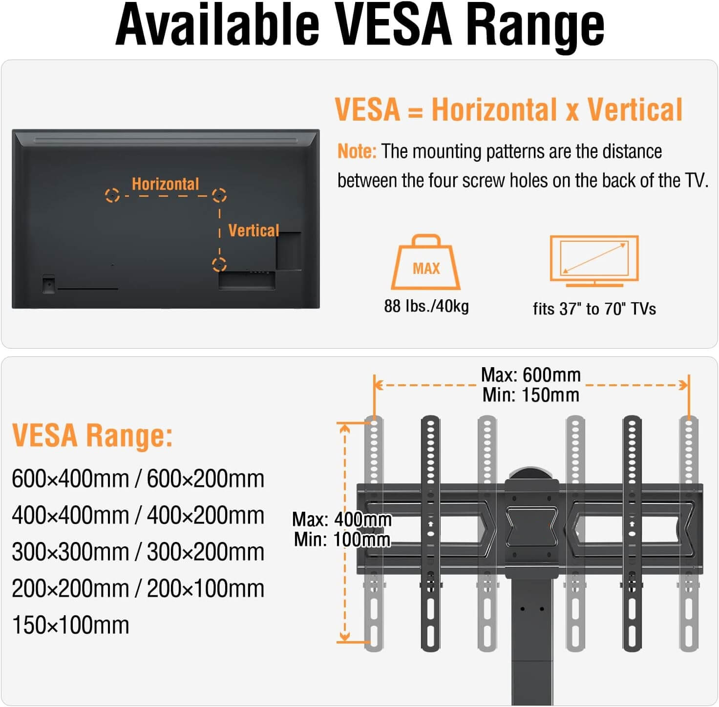 Freelift Universal Swivel TV Stand Base, Table Top TV Stand for Most 37-70 inch LCD LED Flat Screen TVs, Height Adjustable TV Mount Stand with Tempered Glass Base, VESA 600x400mm, Holds up to 88 lbs.