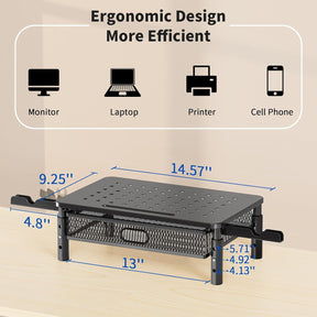 EconoMe Monitor Stand Riser with Metal Mesh Drawer, Height Adjustable with Phone Holder for Computer, Laptop, Printer, Notebook, Computer Monitor Stand with Storage