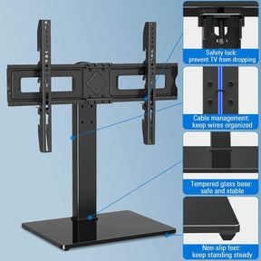 EconoMe Universal TV Stand, Table Top TV Stands for 37 to 65, 70, 75 Inch Flat Screen TVs, Height Adjustable, Tilt, Swivel TV Mount with Tempered Glass Base Hold up to 88lbs, Max VESA 600x400mm