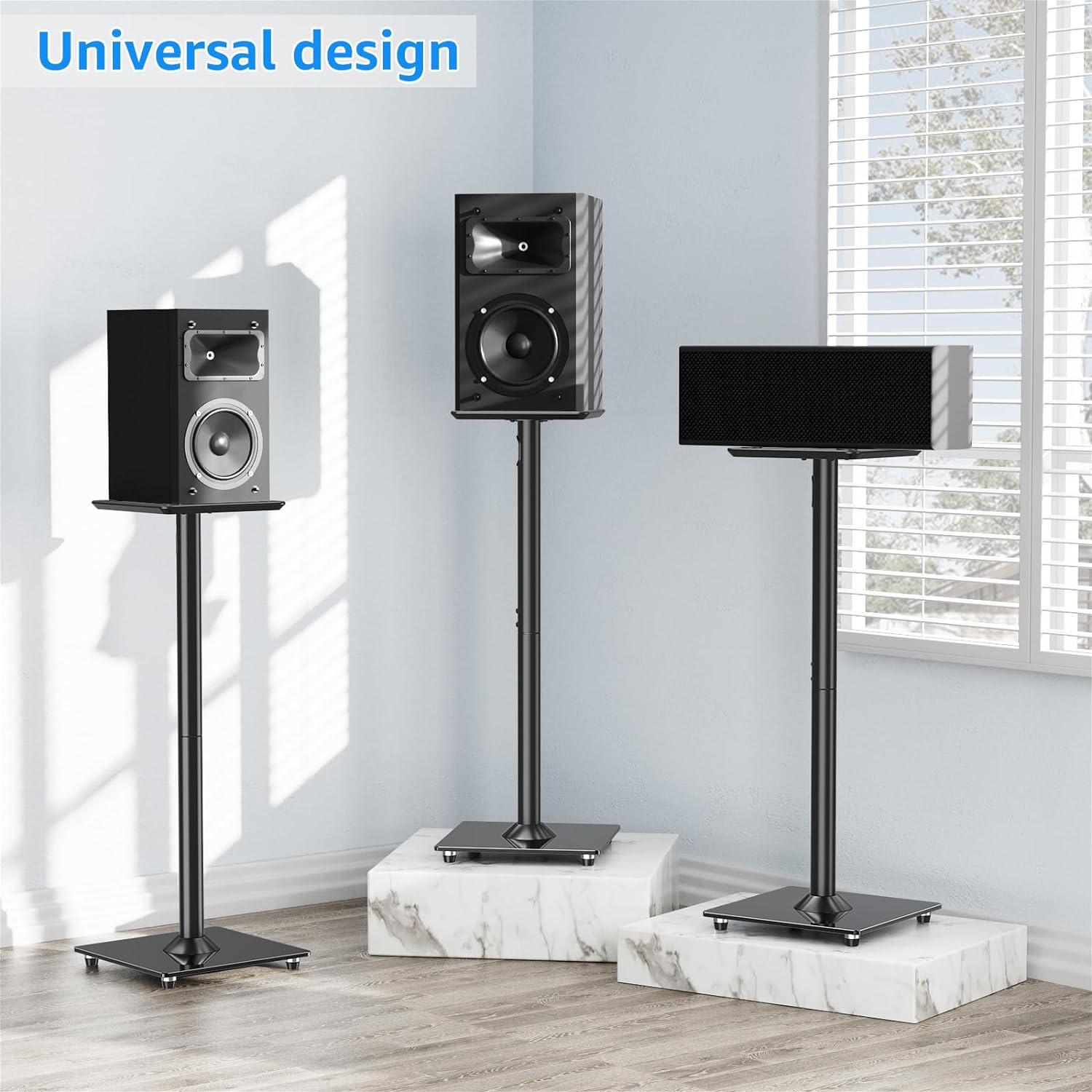 EconoMe Universal Speaker Stands Pair for Surround Sound, 31" Height Floor Speaker Stands, Holds Bookshelf Speaker Satellite Speaker Large Speaker, Up to 22LBS Cable Concealing 9.8" Plate Black
