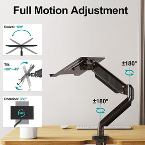 Freelift Laptop Stand Desk Mount, 2 in 1 Function Monitor Laptop Mount, Aluminum Laptop Arm Fits Max 17" Notebook and 32" Computer Screen, Single Monitor Mount with Laptop Tray, Holds up to 17.6lbs