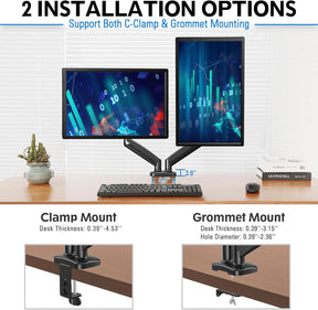 EconoMe Dual Monitor Stand for Desk, Adjustable Gas Spring Double Monitor Mount Holds 4.4-17.6 lbs and 13-32 Inch Screens, Monitor Arms for 2 Monitors, VESA 75x75 100x100 with C-clamp& Grommet, Black